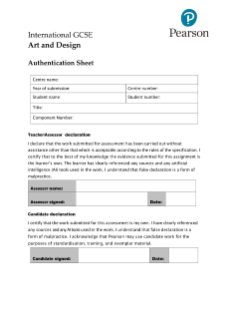 International GCSE Art and Design Authentication Form
